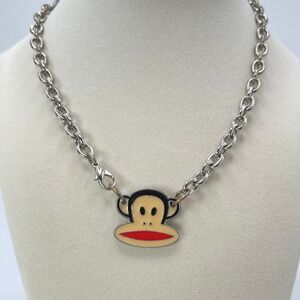 Paul Frank Industries Chain Necklace Julius Silver Tone Retro Y2K Kidcore